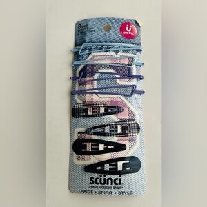 New Scunci 8 Pieces Bobby Pins & Snap Clips Purple Light Blue Navy Blue Check